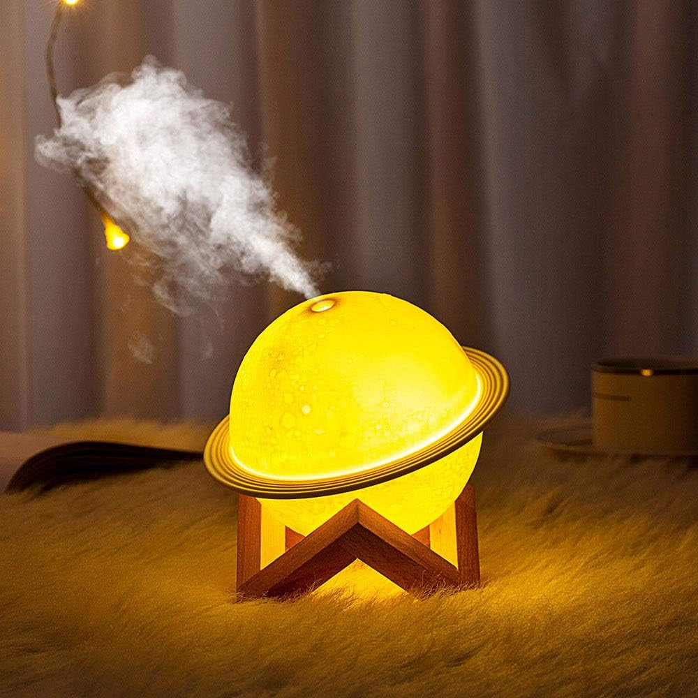 Moon Lamp Air Humidifier, 2 in 1 LED Night Light & Humidifiers for Bedroom with USB Recharge, 200ML 3D LED Moon Light with Stand, Planet Cool Mist Humidifier for Home, Living Room, Office