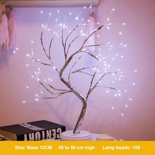 USB Bonsai Lamp Gypsophila Christmas Tree Night Light Touch Copper Wire Table Lamp for Room Desk Holiday Lighting Party Decor