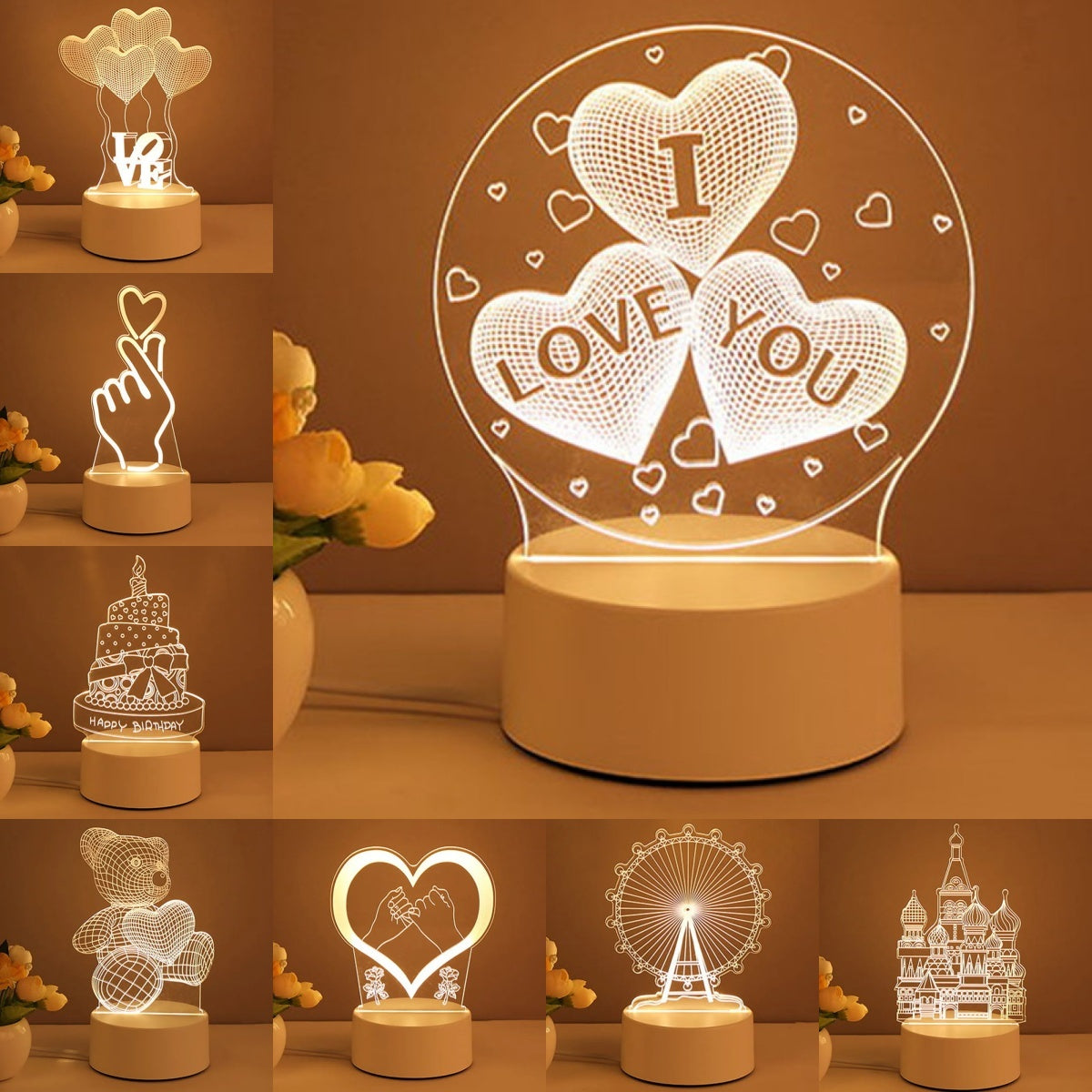 3D-Lampe Acryl USB LED Nachtlichter Neon Zeichen Lampe Weihnachten Home Dekorationen für Zimmer Dekor Valentinstag Geschenke
