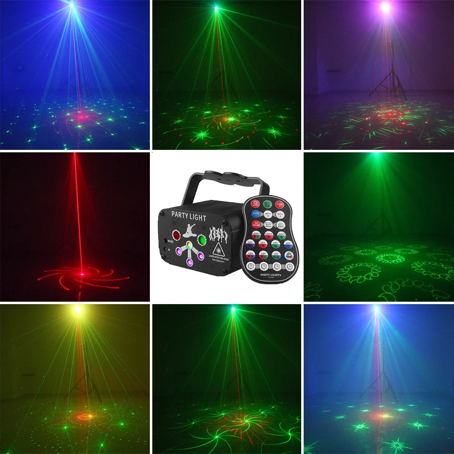 RGB Mini DJ Disco Laser Light Projector USB Rechargeable LED UV Sound Strobe Stage Effect Wedding Xmas Holiday Party Lamp