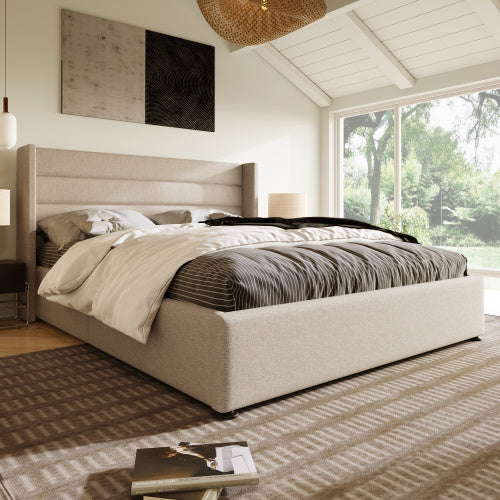 Linen Bed With Metal Frame Panels